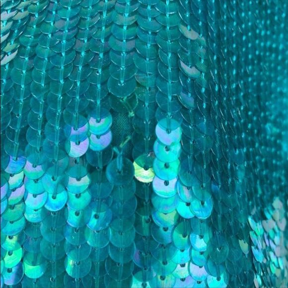 Scarlet Rage Vintage Silk Sequin Teal Mini Dress M - Picture 3 of 7